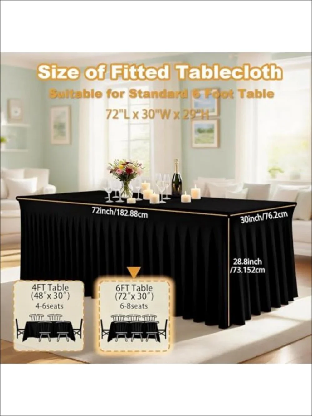 3 Pack Spandex Tablecloths Stretch Fitted 6ft Table Cover with Skirt